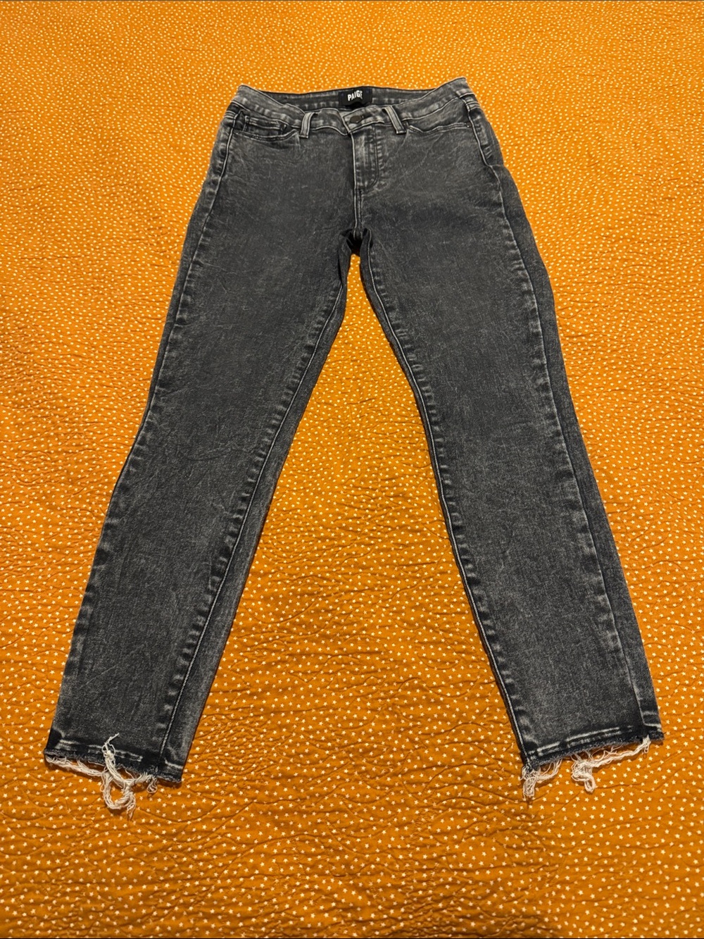 PAIGE Washed Black High-Rise Skinny Jeans with Frayed Hem